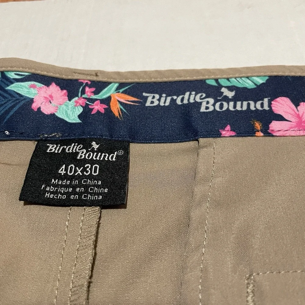 Birdie Bound Pants Mens 40 X 30 Beige Tan Golf Active Fit Stretch Zip Pocket